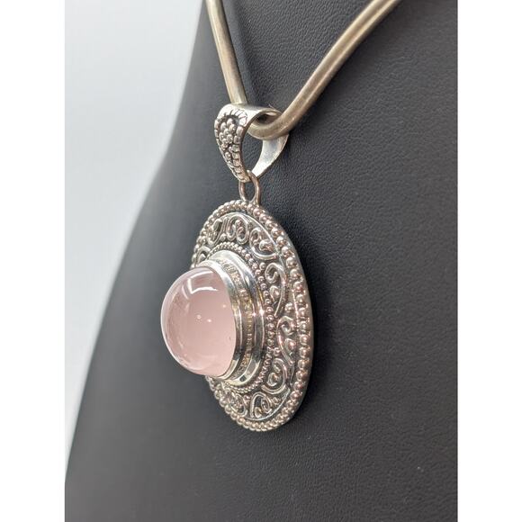 Anya Signed 925 Sterling Silver Large Rose Quartz Cabochon Pendant (Only) 24.16g - Picture 2 of 8